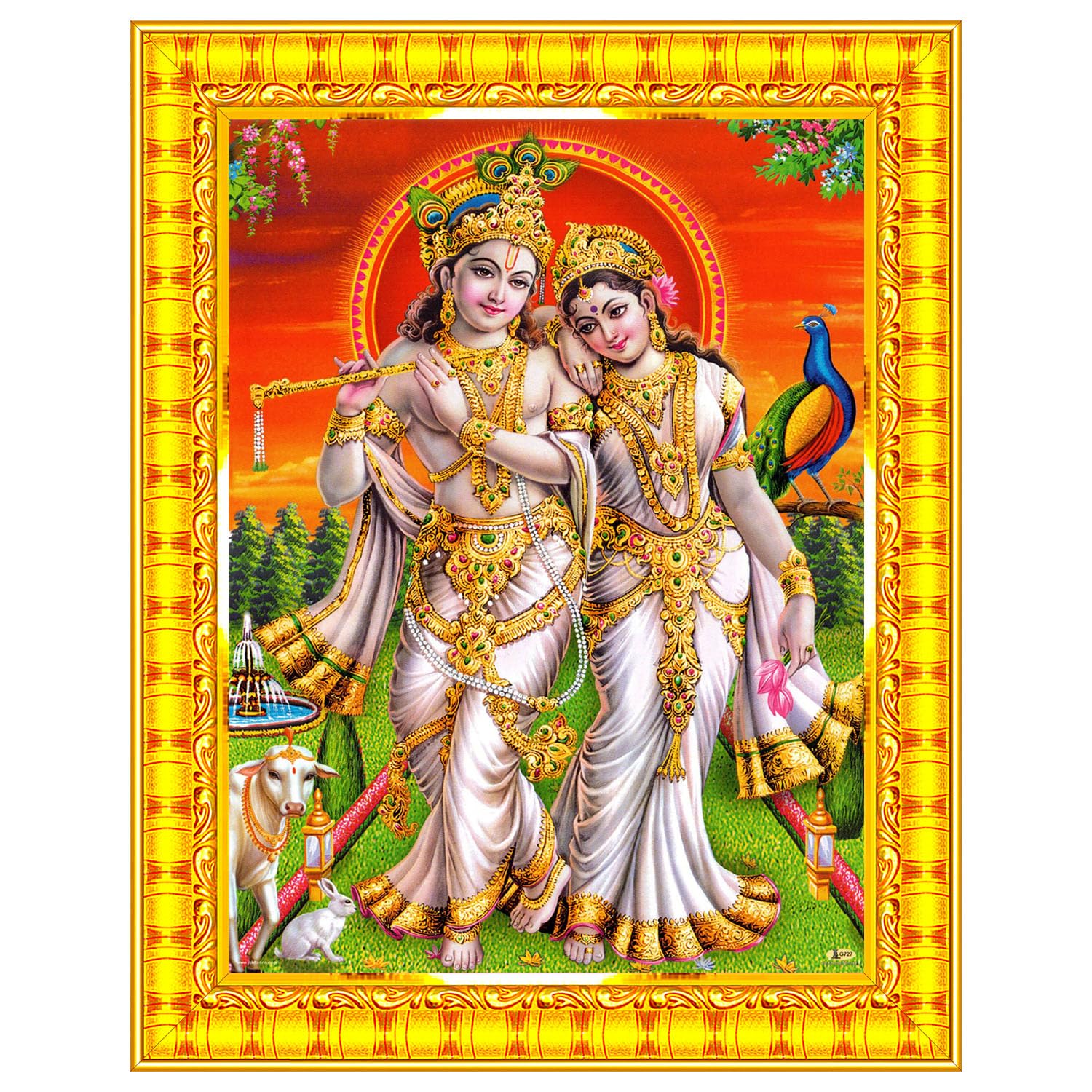 Pavan Photo Laminations Radha Krishna Photo Frame Radhe Radhakrishna Wall Painting Framed Home Decor (Wood,Matte,Gold,Big Size,1